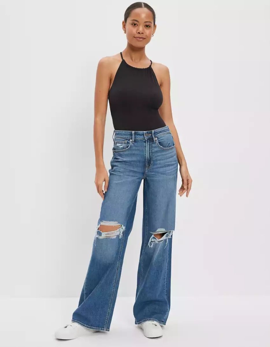 Jean American Eagle AE Dreamy Drape Stretch Ripped Super High-Waisted Baggy Larges-Leg Multicolore Femme | RKU-25504492